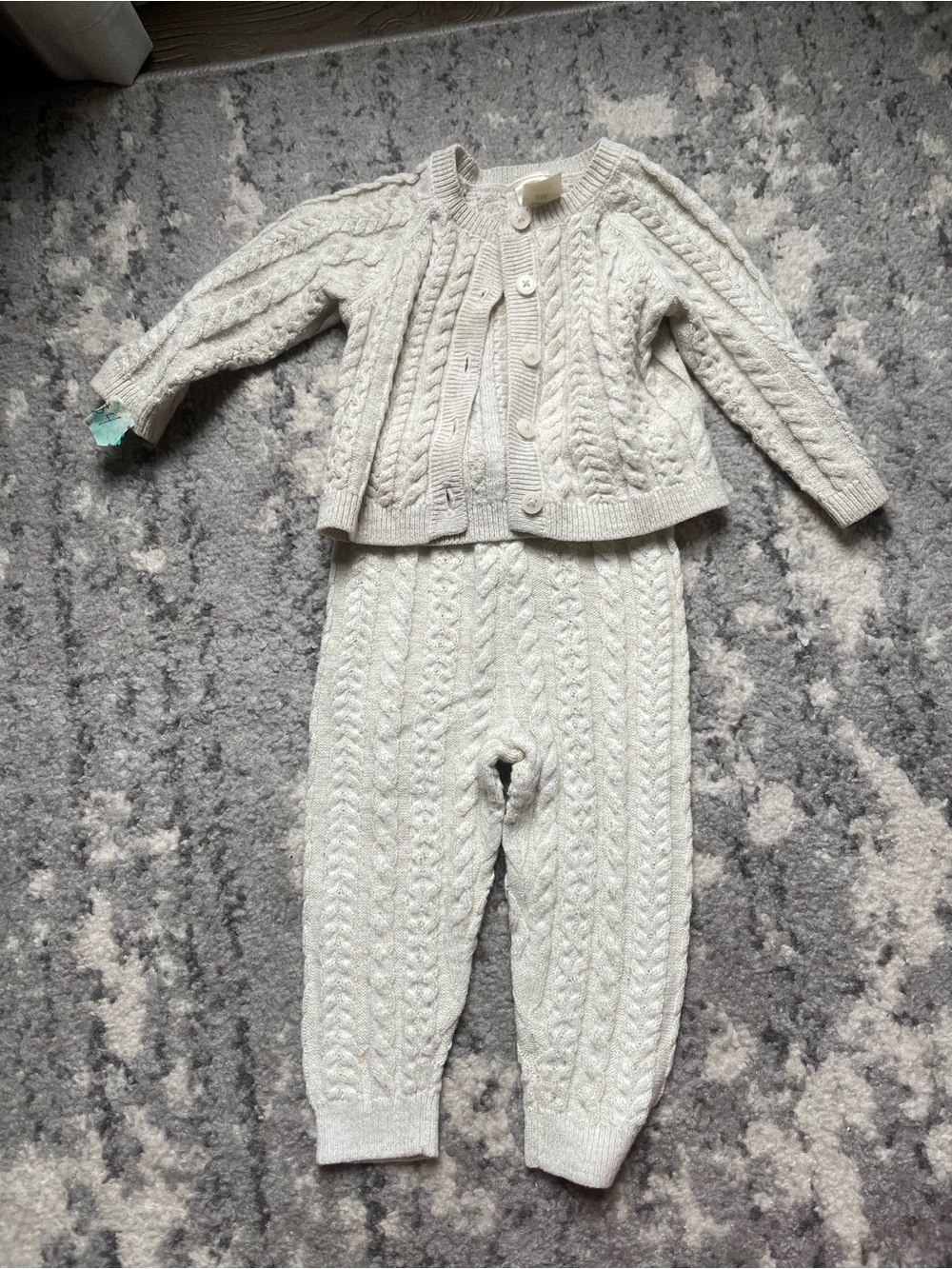 Cozy Cream Cable-Knit babyMatching Set - Cardigan & Pants 6 month baby